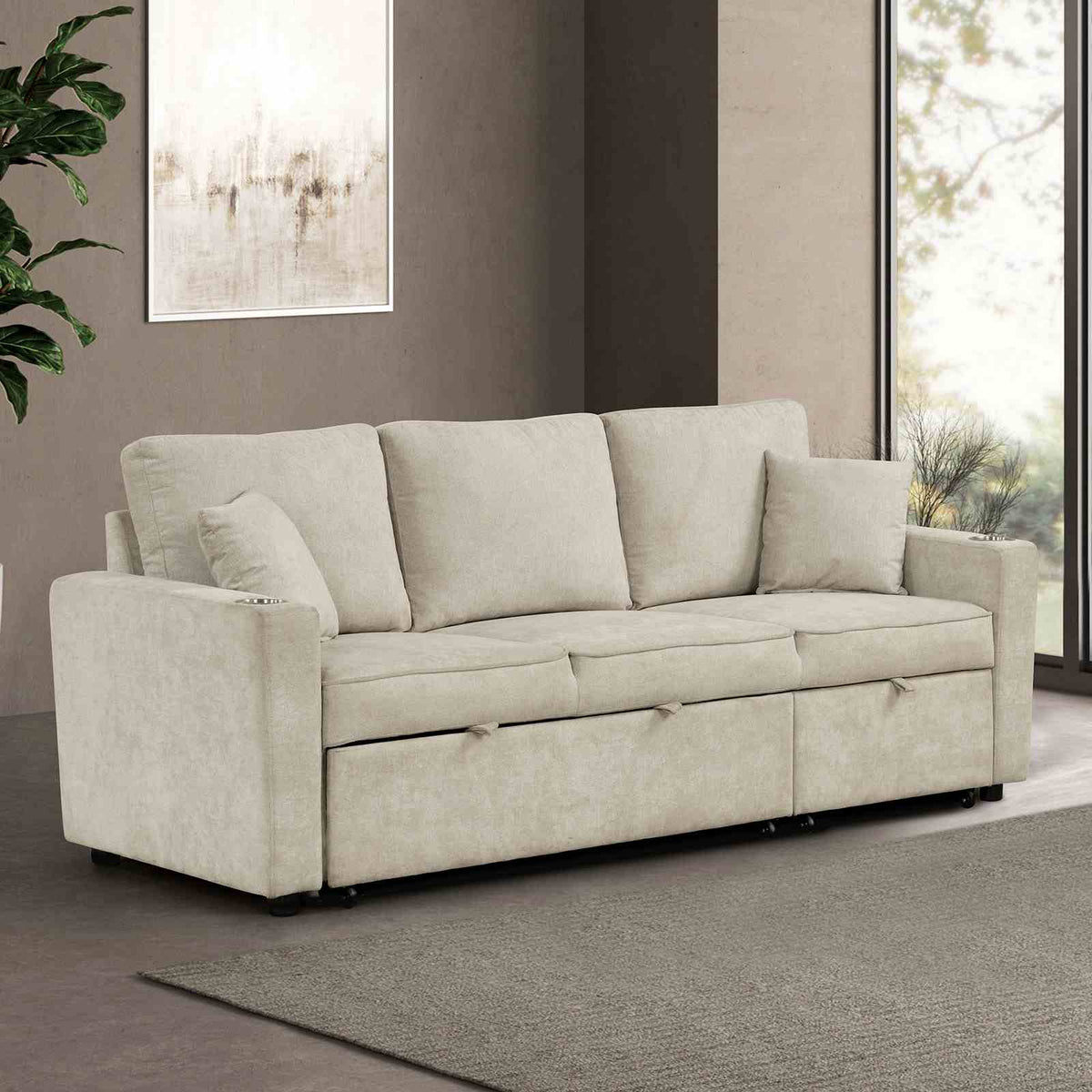 Kendal Beige Sleeper Sofa Sectional from Furniture of America - Luna Furniture