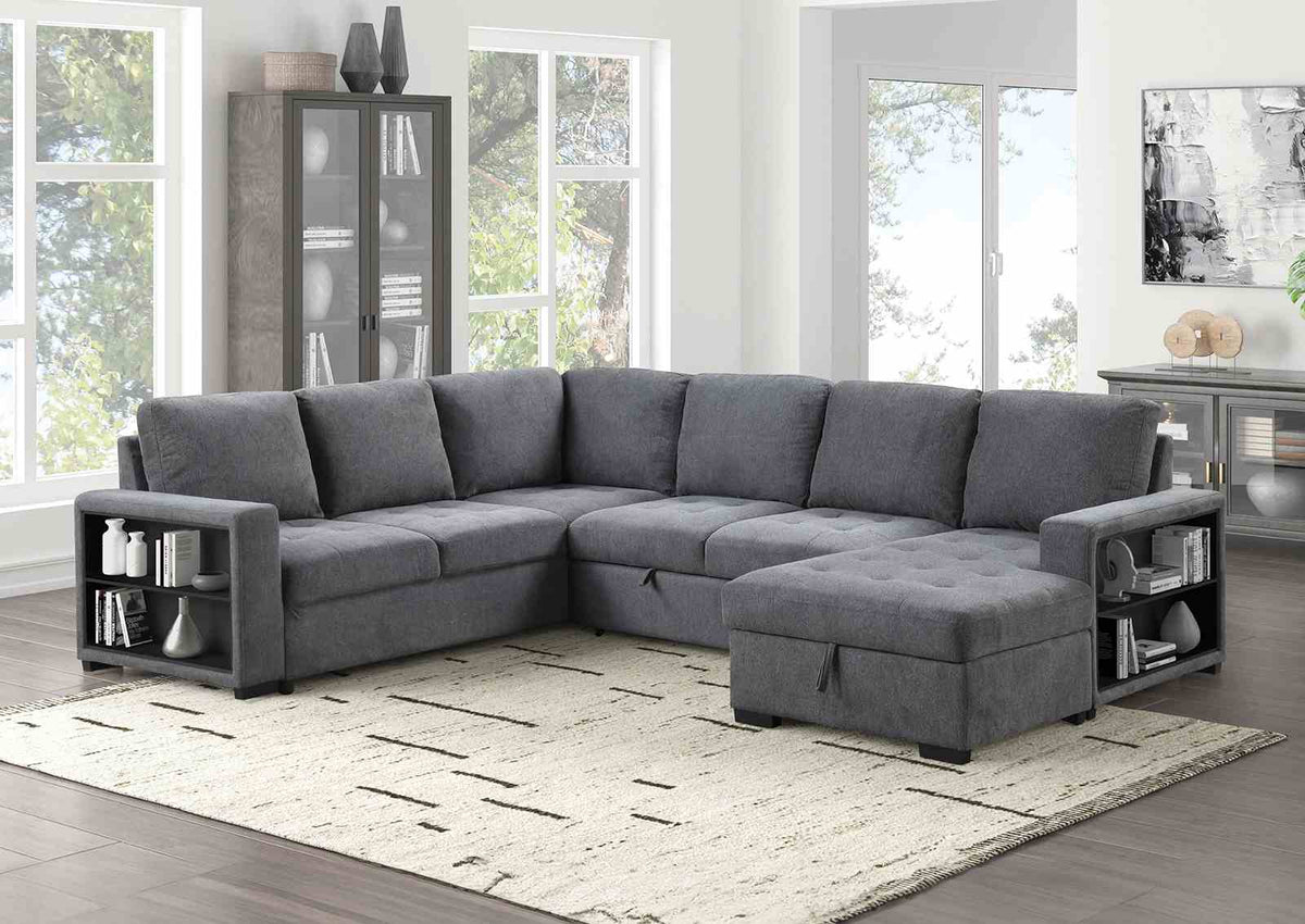 Stockwell Dark Gray Sleeper Sofa Sectional from Furniture of America - Luna Furniture