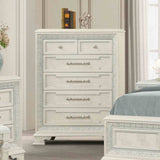 Stella Mia Chest, five drawers with ornate silver pulls, creamy white finish