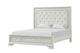 Stella Mia queen bed, tufted headboard and carved footboard, creamy white
