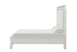 Stella Mia Queen Bed, tufted headboard and cream finish, side profile