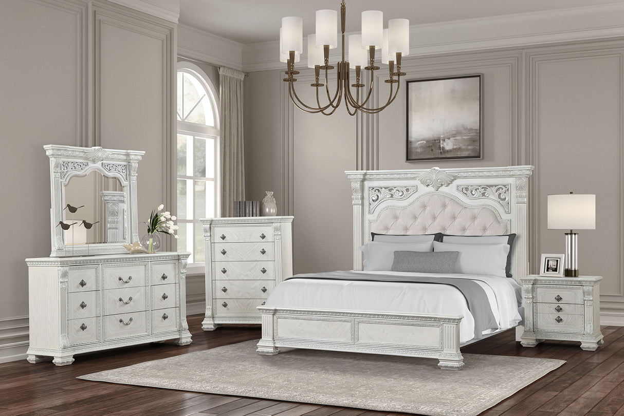 Promenade Wire Brushed White Queen Bed from Furniture of America - Luna Furniture