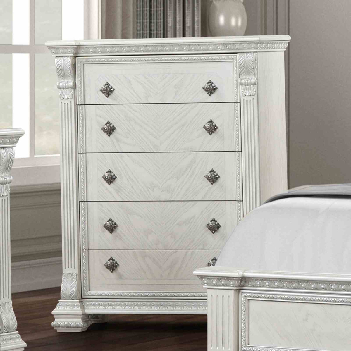 Promenade Wire Brushed White 5-Piece Queen Bedroom Set from Furniture of America - Luna Furniture