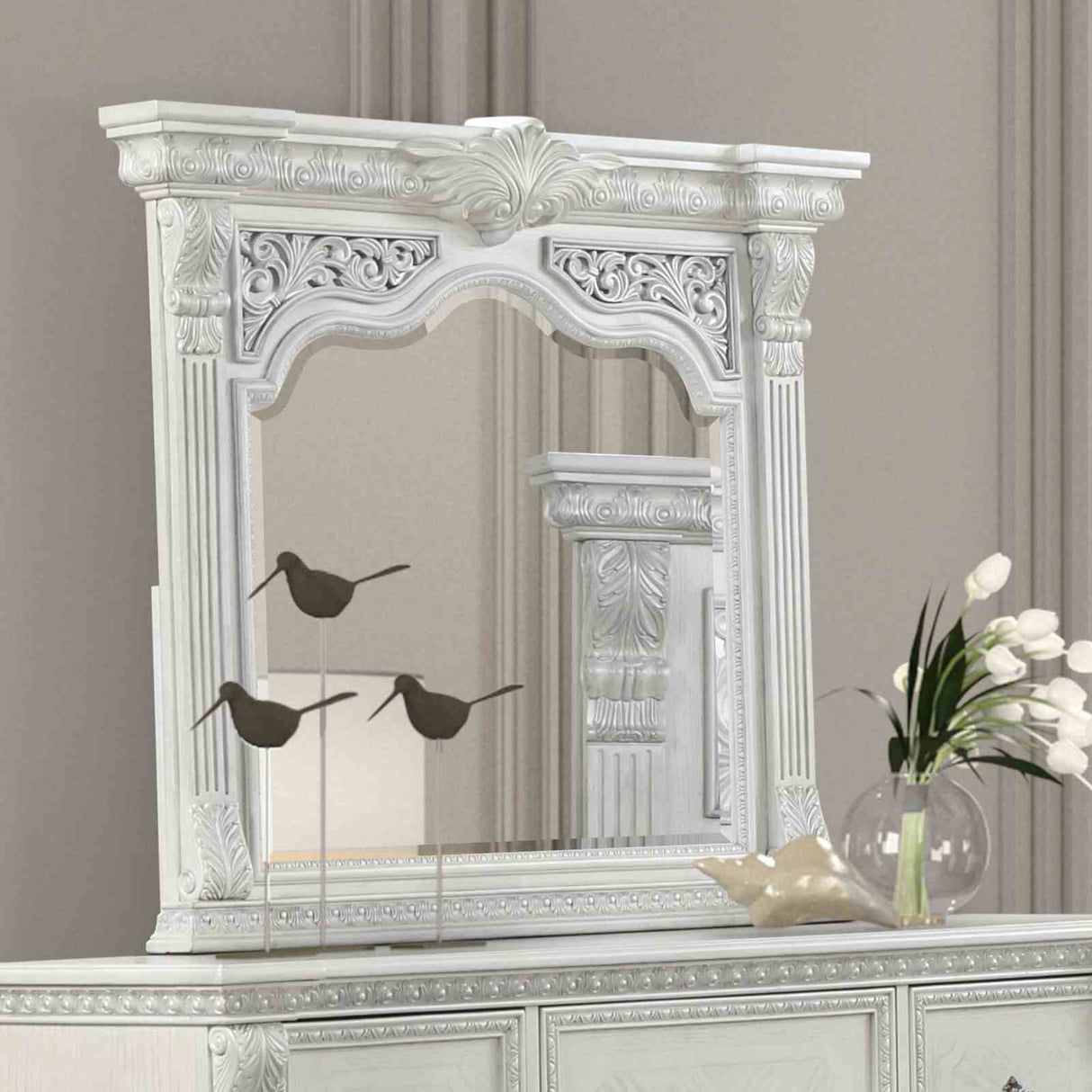 Promenade Wire Brushed White Mirror (Mirror Only) from Furniture of America - Luna Furniture