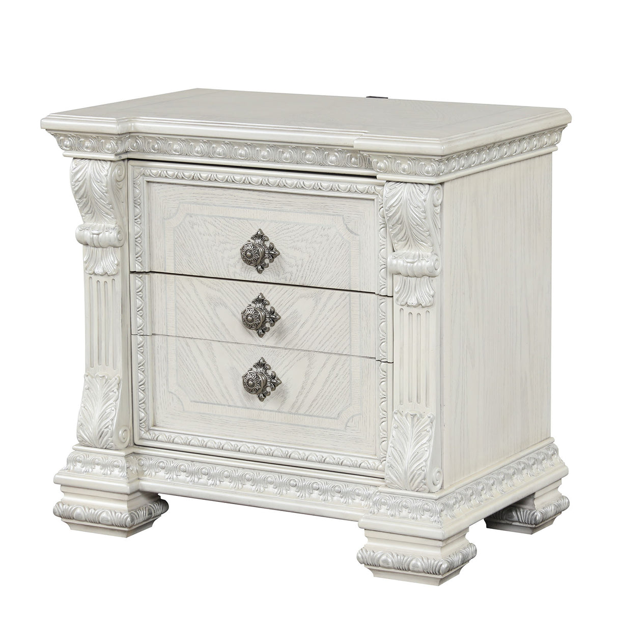 Promenade Wire Brushed White Nightstand from Furniture of America - Luna Furniture