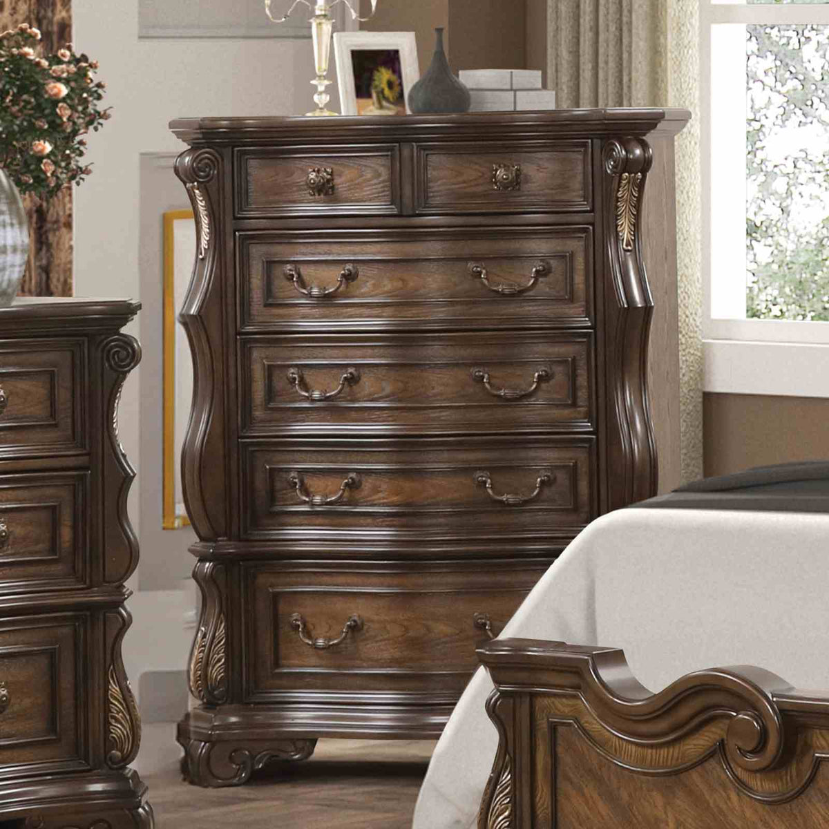 Leovanni Dark Brown 5-Piece Queen Bedroom Set from Furniture of America - Luna Furniture