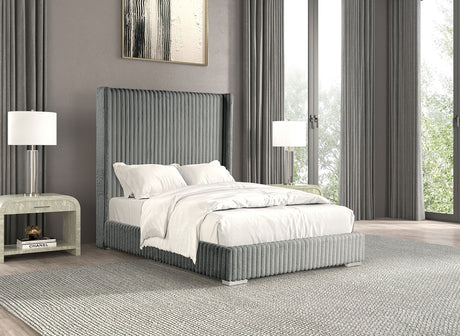 Cadwell Gray King Upholstered Platform Bed from Furniture of America - Luna Furniture