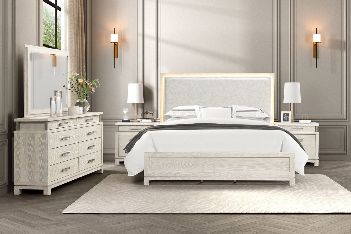 Lafayette Weathered Gray LED King Panel Bed from Furniture of America - Luna Furniture