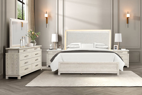 Lafayette Weathered Gray LED Queen Panel Bed from Furniture of America - Luna Furniture