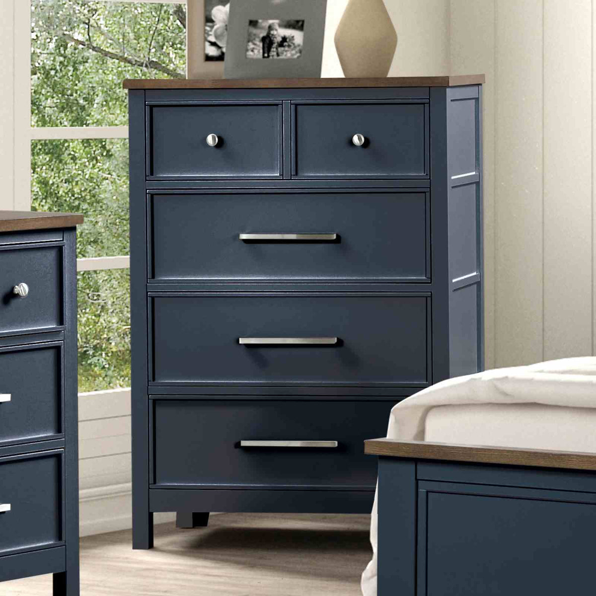 Pinetop Blue/Dark Brown 5 Pc Twin Bedroom Set from Furniture of America - Luna Furniture