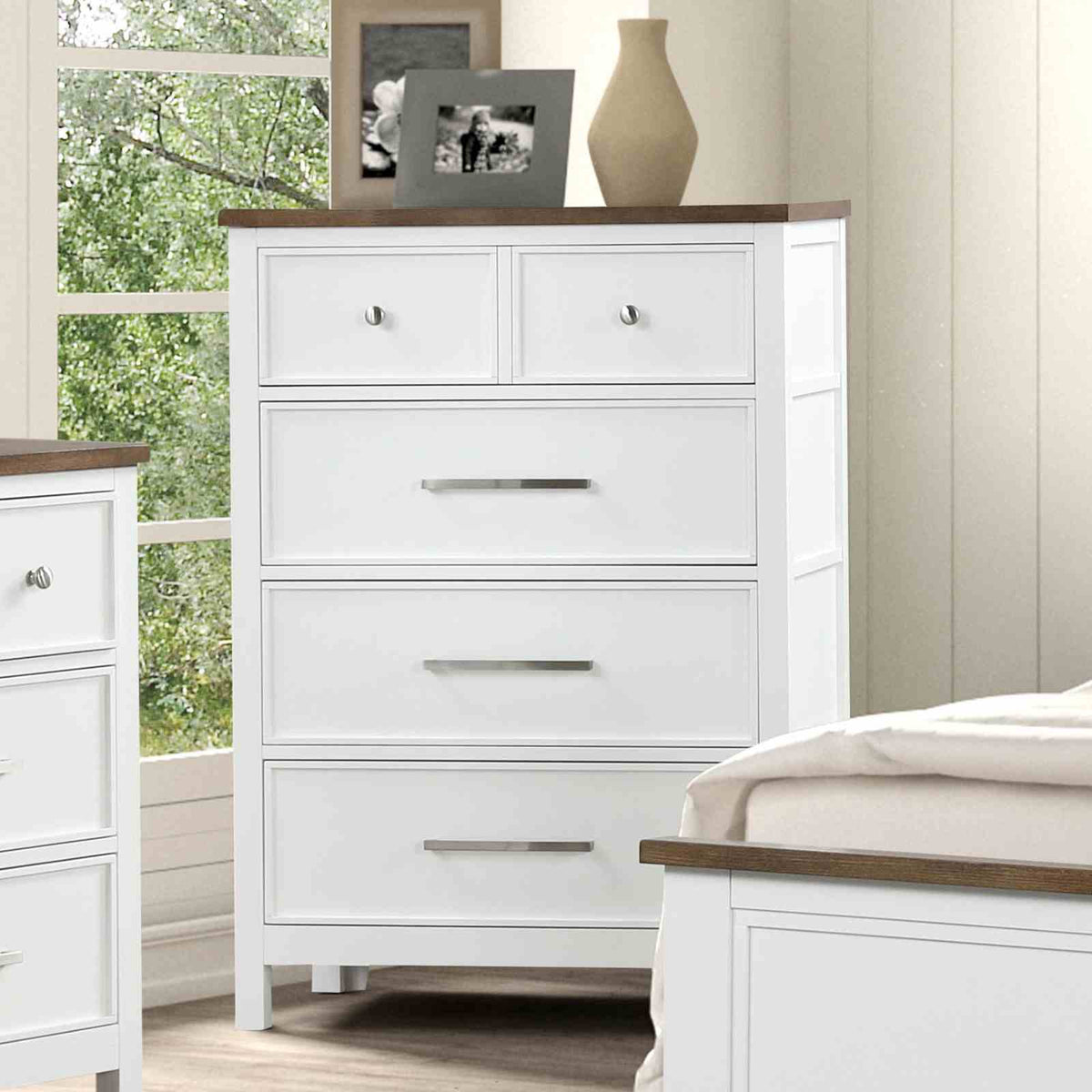 Pinetop White/Dark Brown 5 Pc Twin Bedroom Set from Furniture of America - Luna Furniture