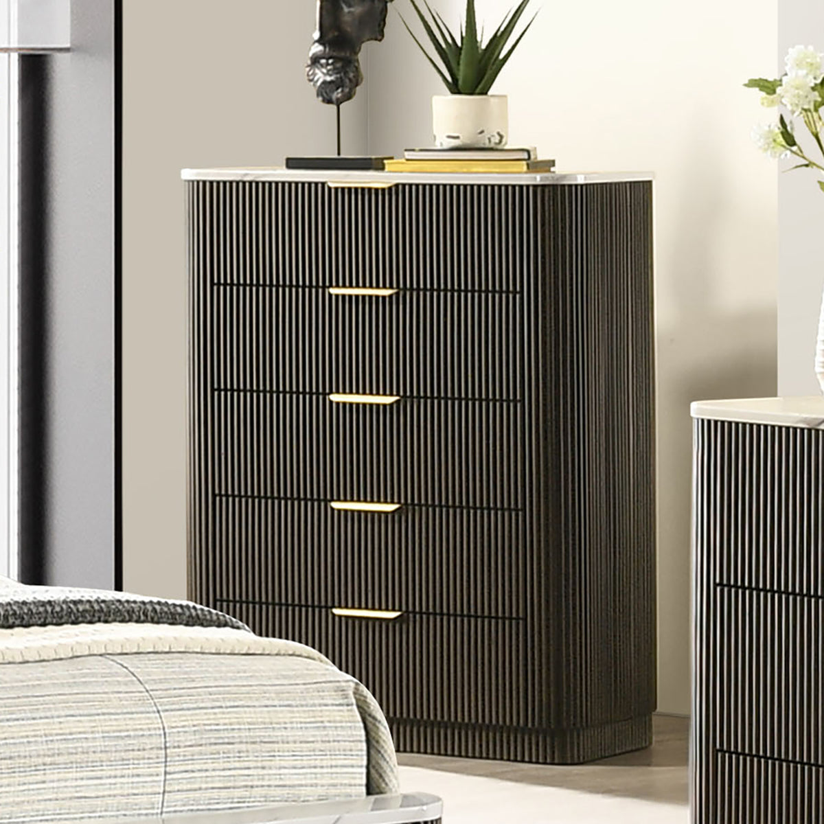 Merthyr Dark Walnut 5 Pc Queen Bedroom Set w/ Chest from Furniture of America - Luna Furniture