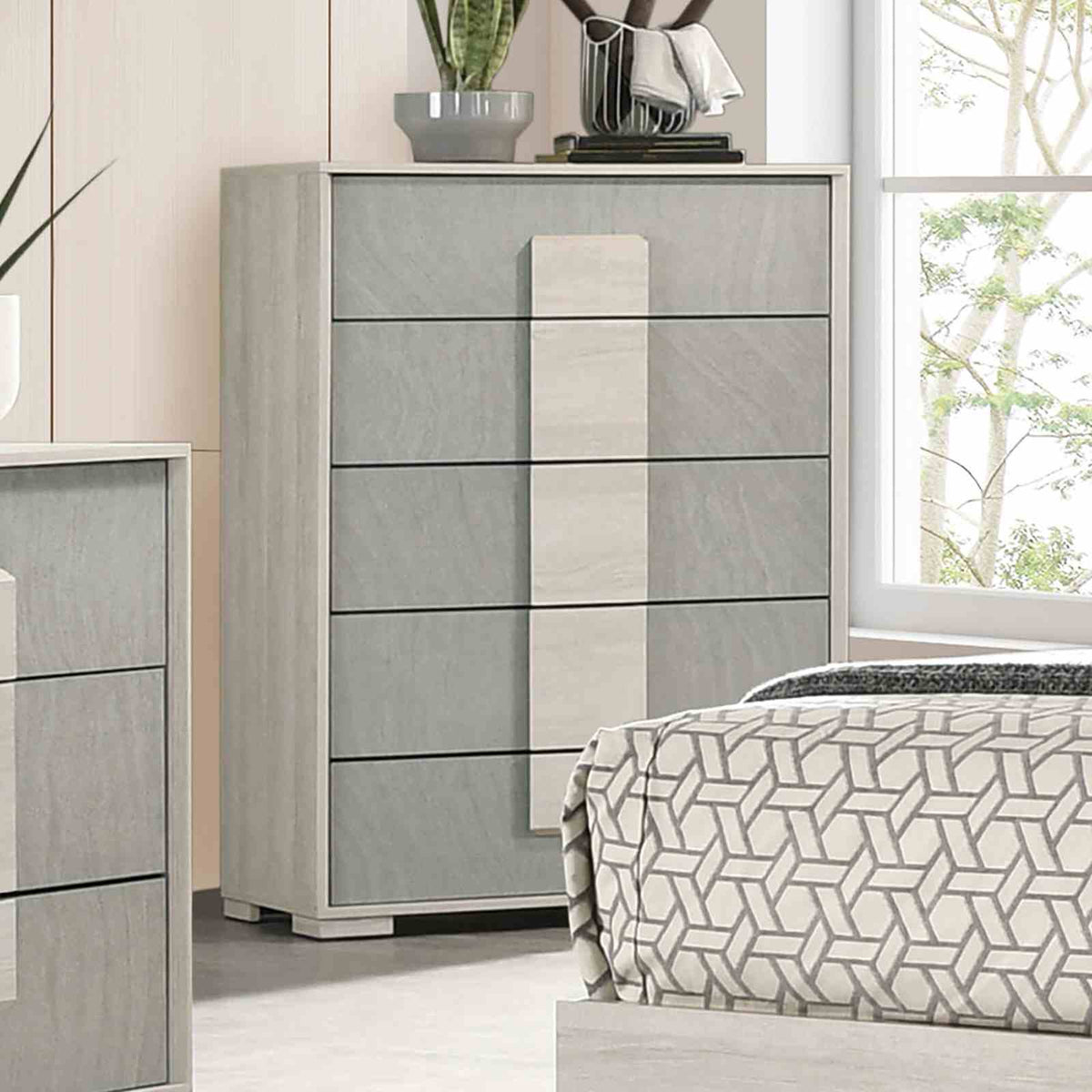 Lincolt White Wash/Stone Gray 5 Pc Queen Bedroom Set from Furniture of America - Luna Furniture