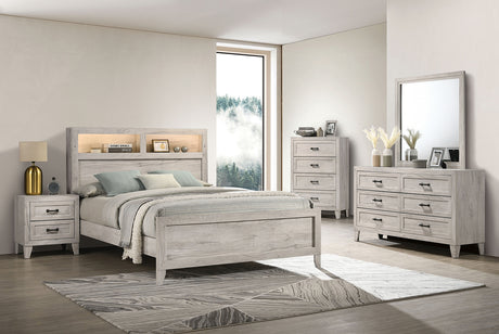 Mysen White Wash King Bed from Furniture of America - Luna Furniture