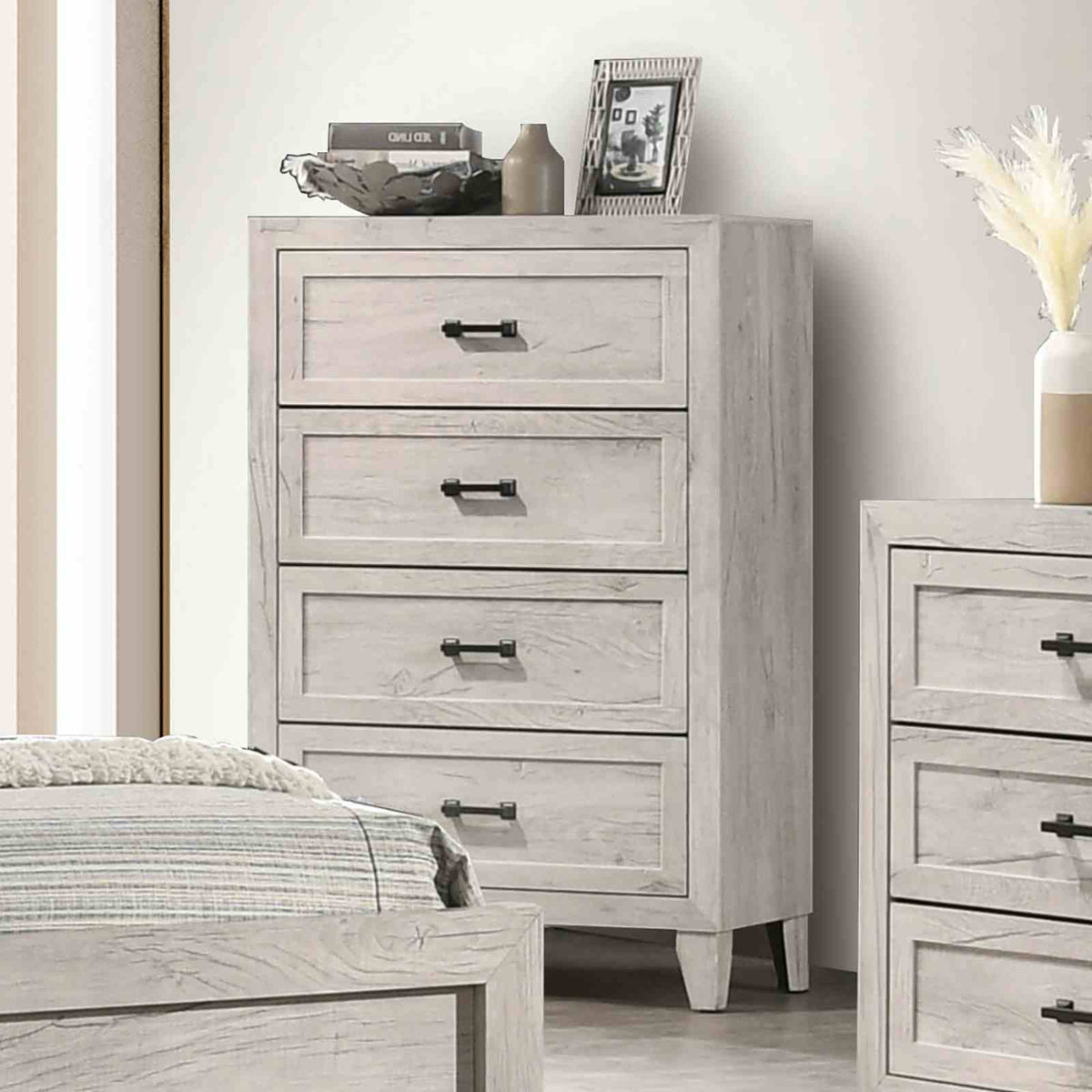 Mysen White Wash 5 Pc Queen Bedroom Set from Furniture of America - Luna Furniture
