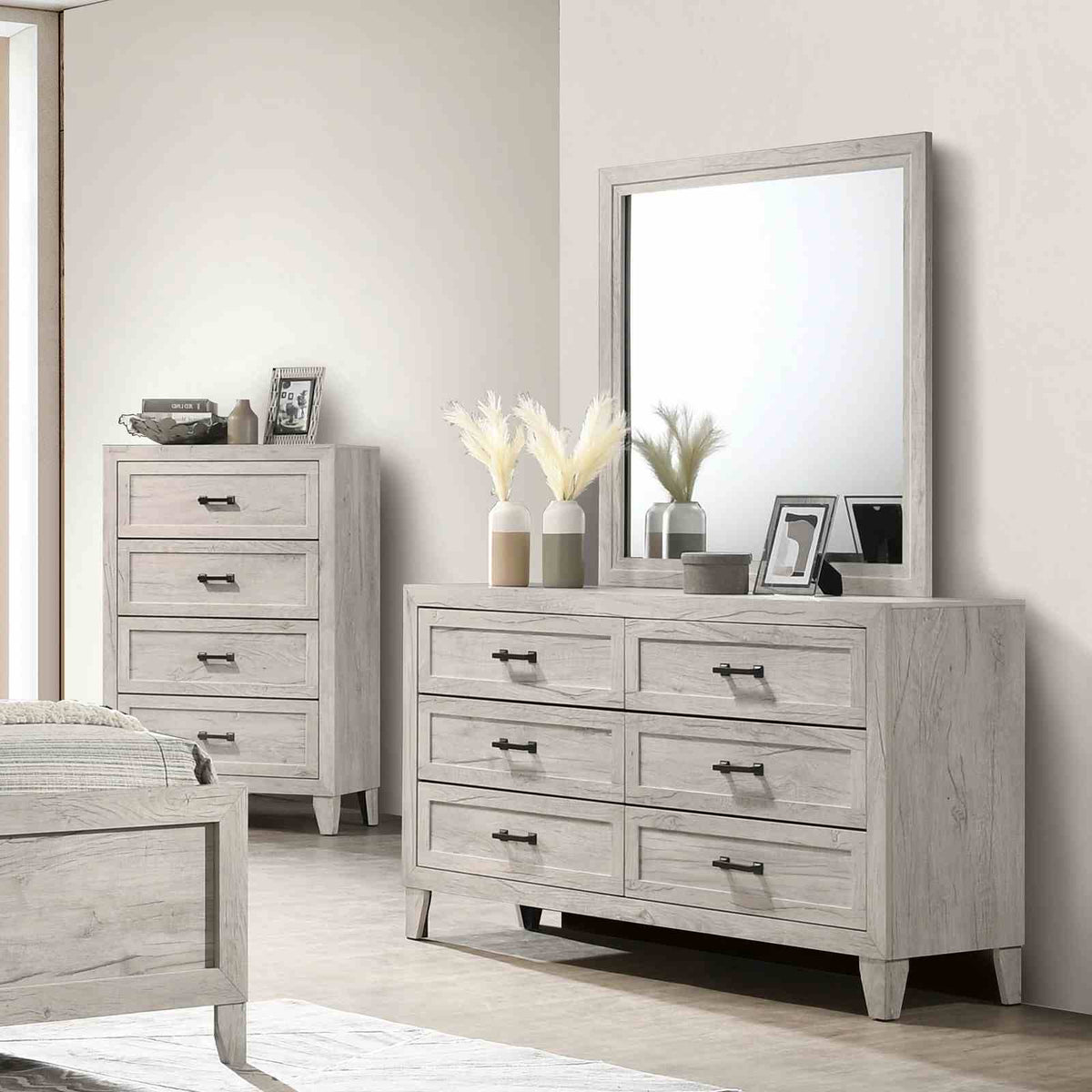 Mysen White Wash 5 Pc Queen Bedroom Set from Furniture of America - Luna Furniture