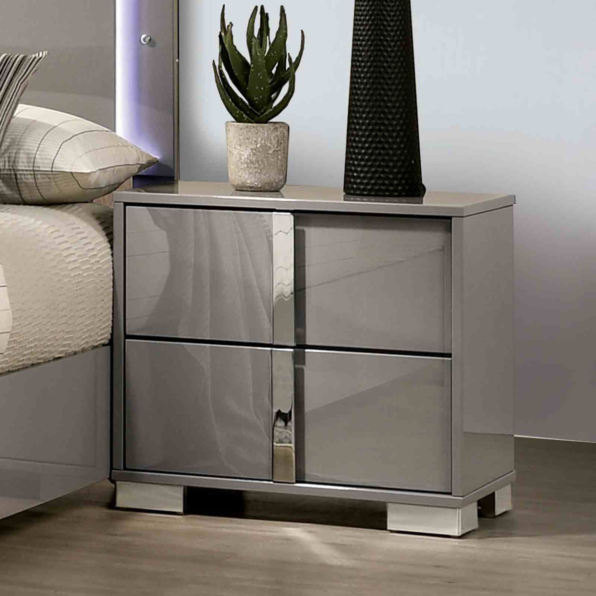 Sinistra Light Taupe Contemporary Bedroom Set from Furniture of America - Luna Furniture