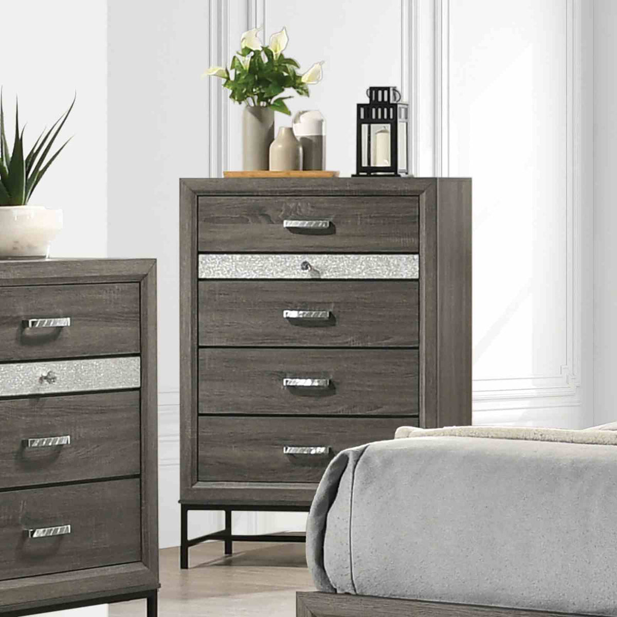 Voleta Gray 5 Pc Queen Bedroom Set from Furniture of America - Luna Furniture