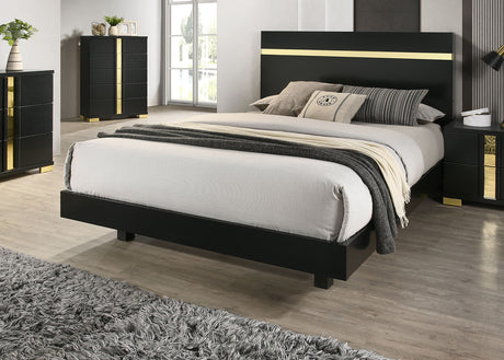 Lillestrom Black/Gold 5-Piece Queen Bedroom Set from Furniture of America - Luna Furniture