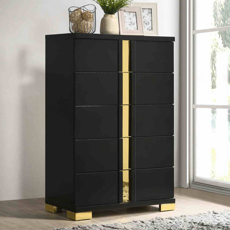 Lillestrom Black/Gold 5-Piece Queen Bedroom Set from Furniture of America - Luna Furniture