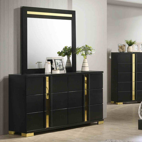 Lillestrom Black/Gold 5-Piece Queen Bedroom Set from Furniture of America - Luna Furniture