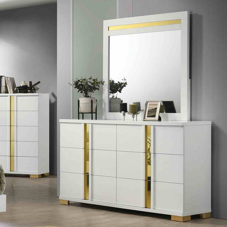 Lillestrom White/Gold 5-Piece Queen Bedroom Set from Furniture of America - Luna Furniture