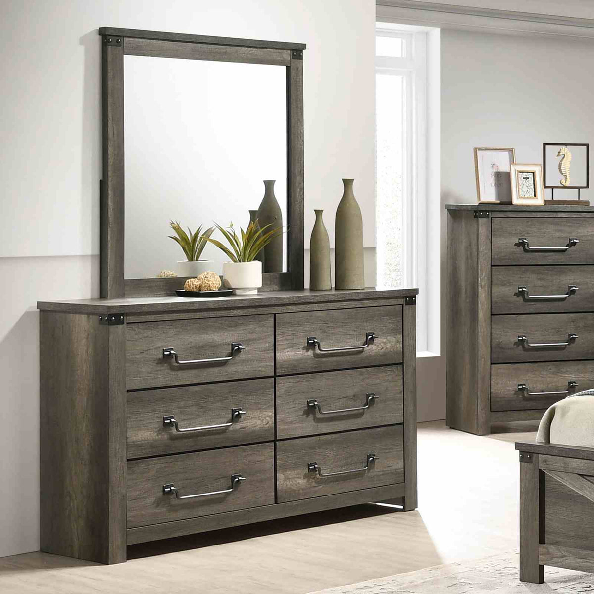 Britonale Rustic Gray 5 Pc Queen Bedroom Set from Furniture of America - Luna Furniture