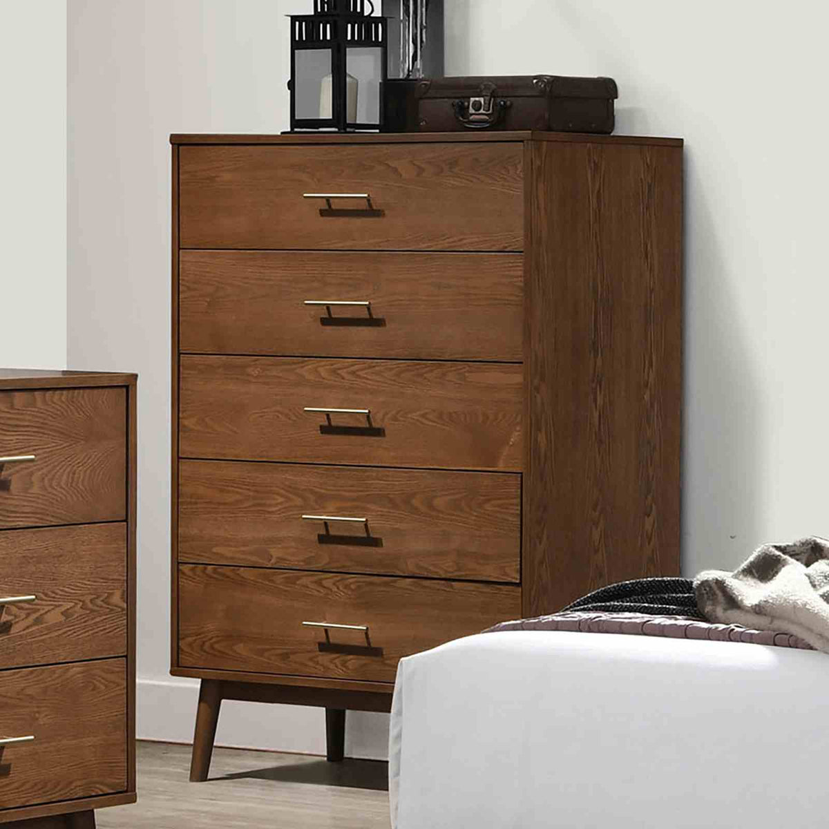 Thusis Walnut/Beige 5 Pc Queen Bedroom Set from Furniture of America - Luna Furniture