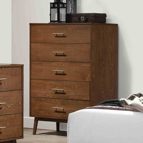 Stathelle Walnut 5-Piece Queen Bedroom Set from Furniture of America - Luna Furniture