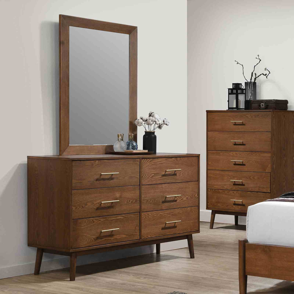 Thusis Walnut/Beige 5 Pc Queen Bedroom Set from Furniture of America - Luna Furniture