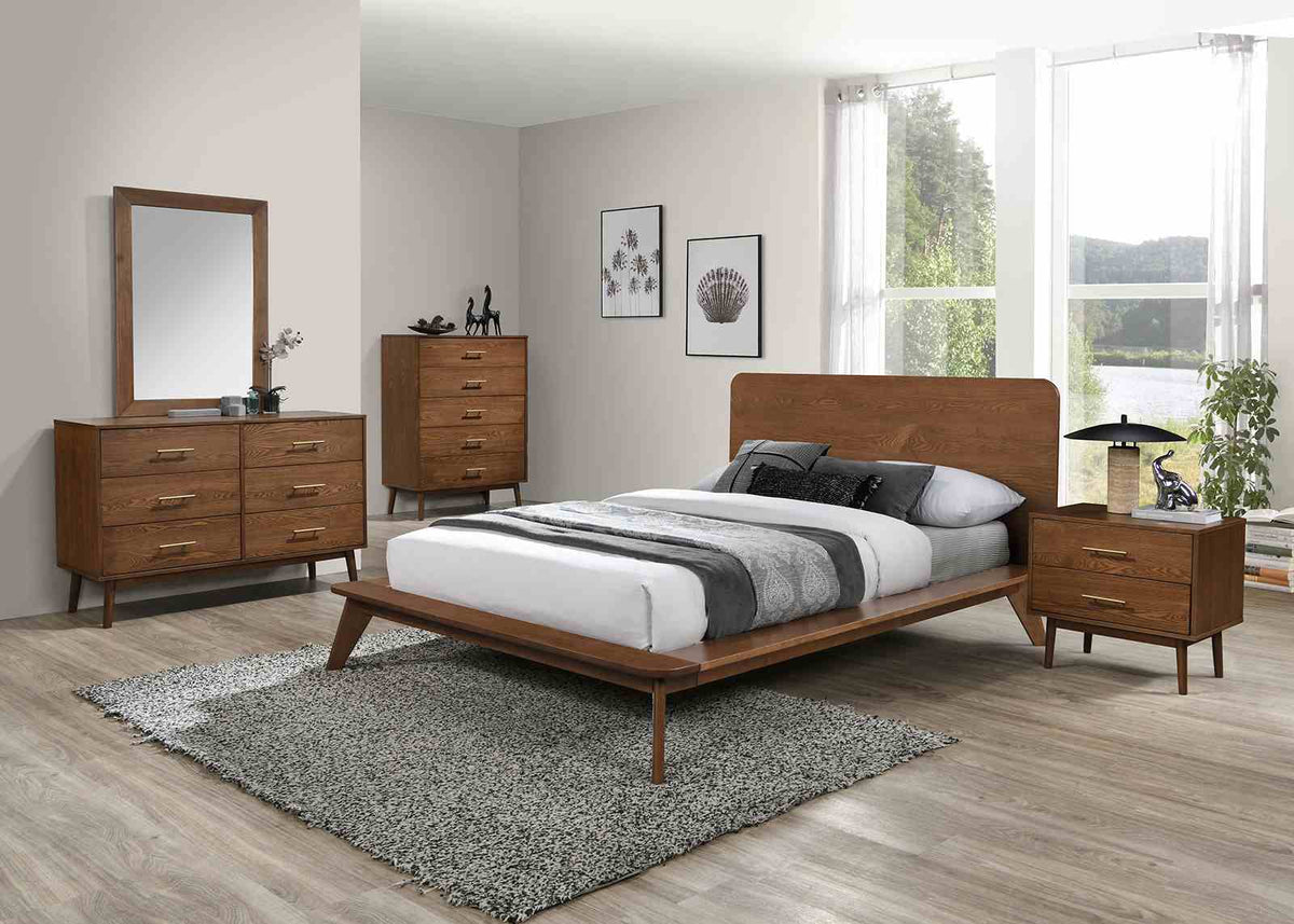 Stathelle Walnut 5 Pc Queen Bedroom Set from Furniture of America - Luna Furniture