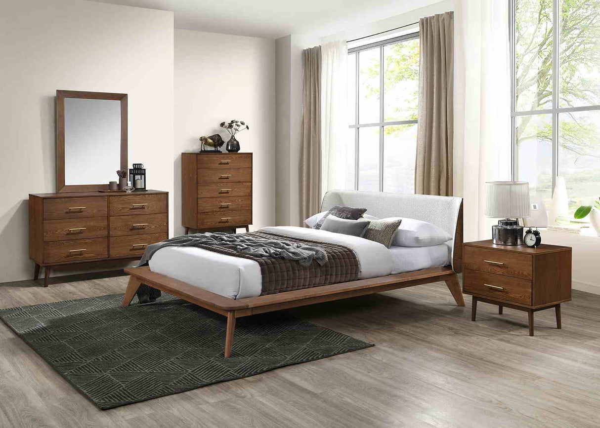 Lenzburg Walnut/Beige Queen Platform Bed from Furniture of America - Luna Furniture