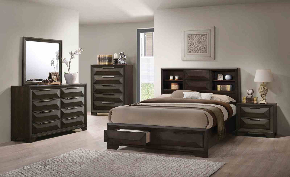 Caistor Espresso 5 Pc Queen Bedroom Set from Furniture of America - Luna Furniture