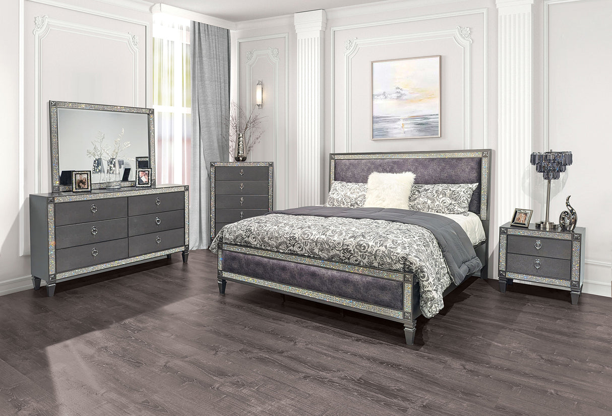 Lyanne Gray Upholstered King Bed from Furniture of America - Luna Furniture