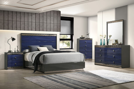 Morcote Ash Gray/Indigo Blue Queen Bed from Furniture of America - Luna Furniture
