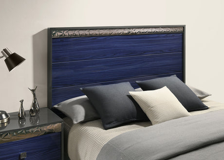 Morcote Ash Gray/Indigo Blue King Bed from Furniture of America - Luna Furniture