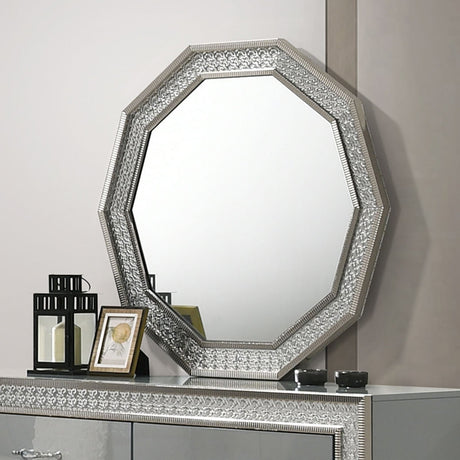 Cassiopeia Metallic Gray Decagon Mirror (Mirror Only) from Furniture of America - Luna Furniture