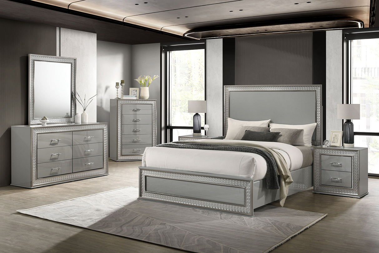 Cassiopeia Metallic Gray King Panel Bed from Furniture of America - Luna Furniture