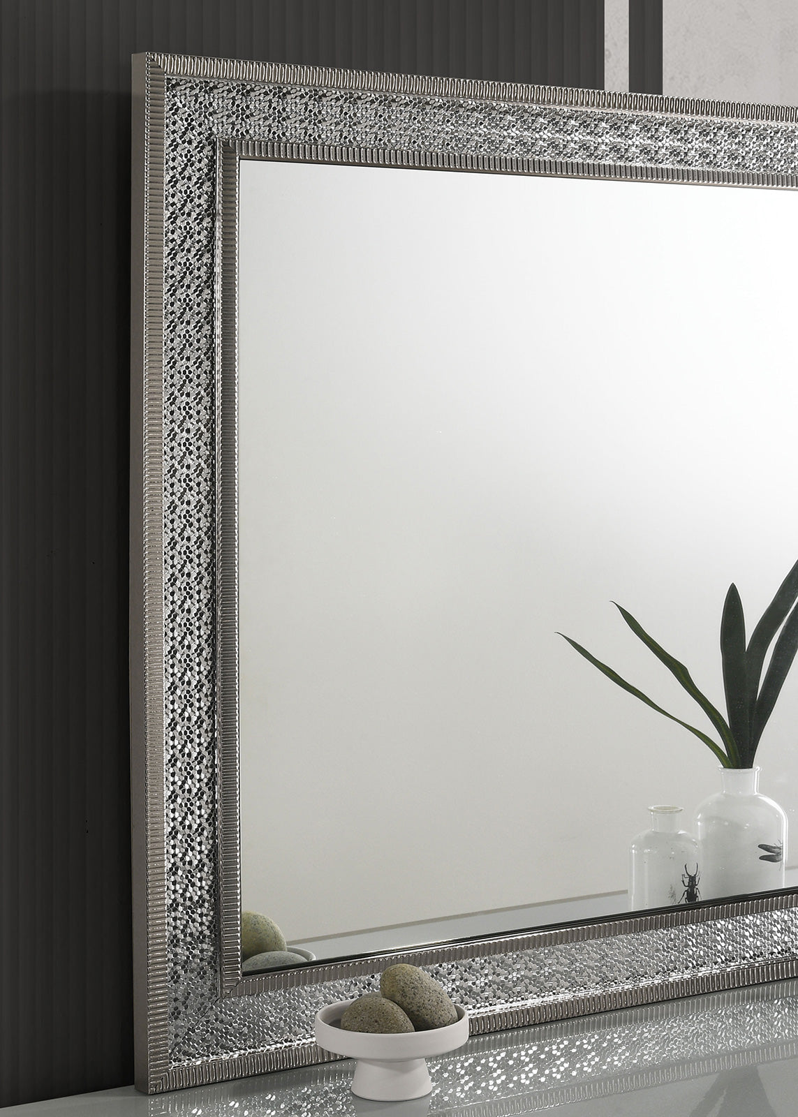 Cassiopeia Metallic Gray Rect Mirror (Mirror Only) from Furniture of America - Luna Furniture