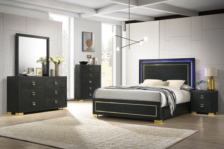 Latimer Black LED Queen Panel Bed from Furniture of America - Luna Furniture