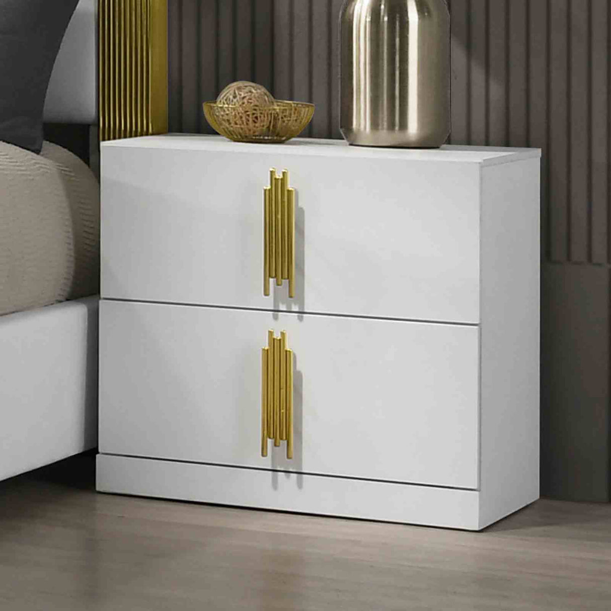 Basildon White/Gold Contemporary Bedroom Set from Furniture of America - Luna Furniture