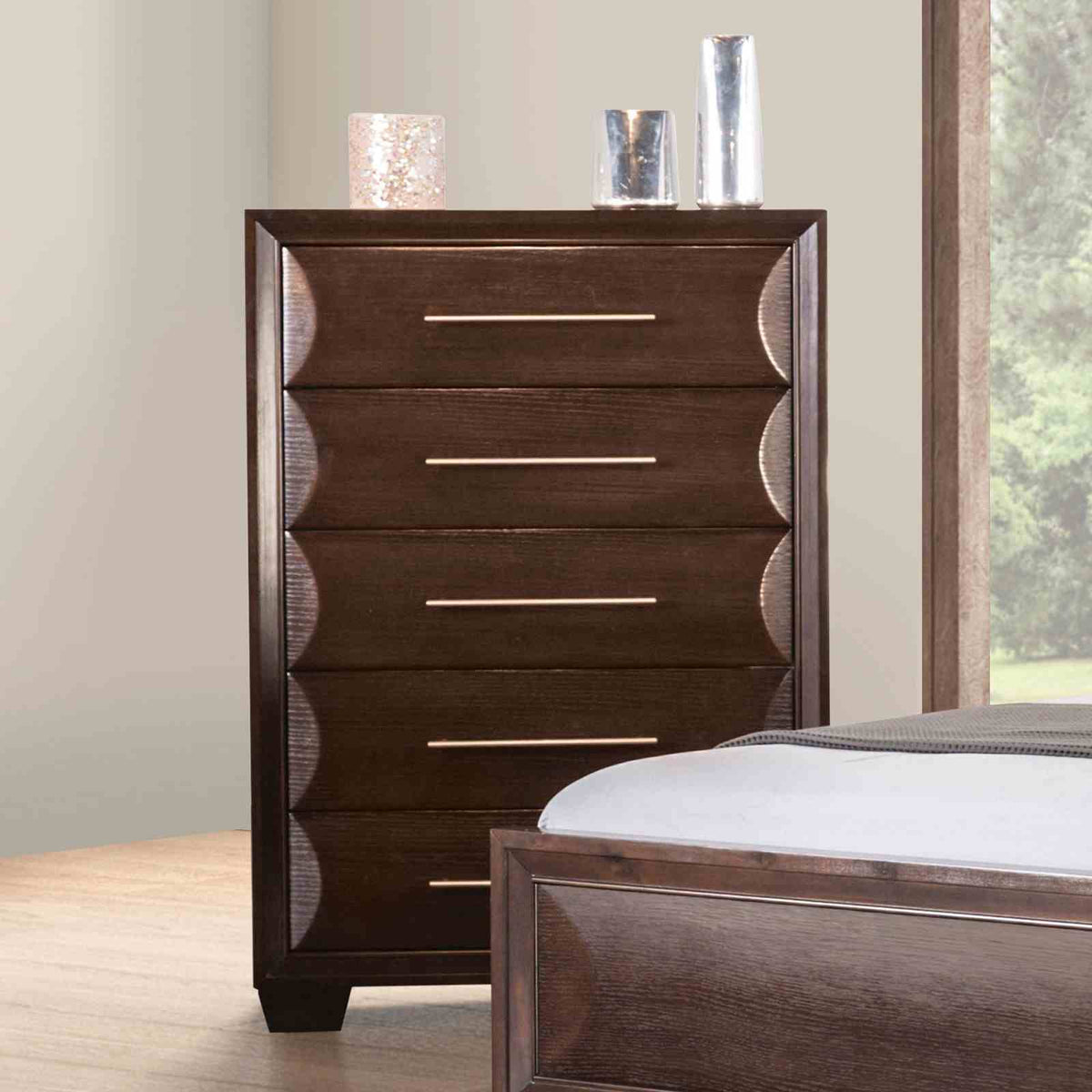 Hinwitz Espresso 5 Pc Queen Bedroom Set from Furniture of America - Luna Furniture