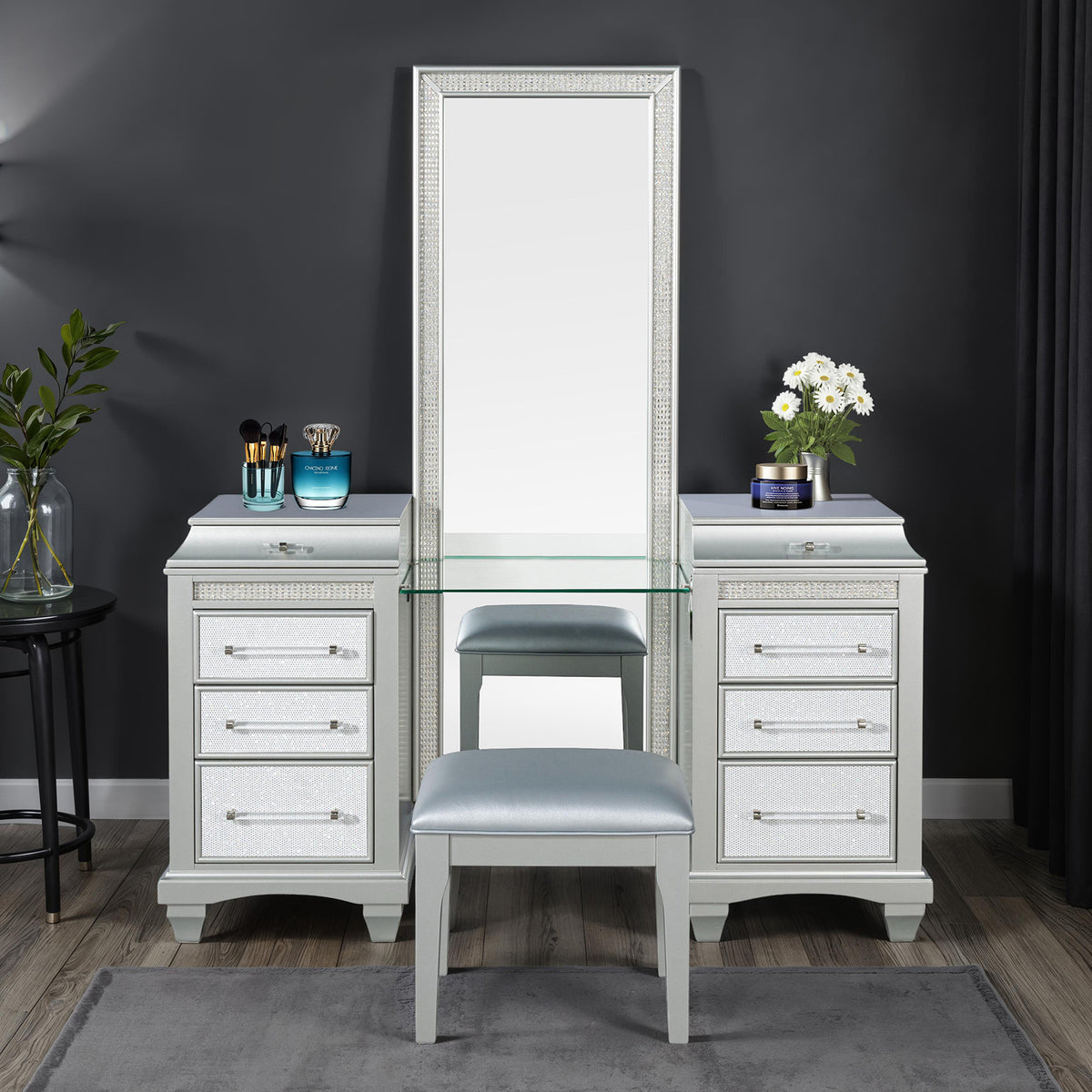 Galea Gray Vanity w/ Stool from Furniture of America - Luna Furniture