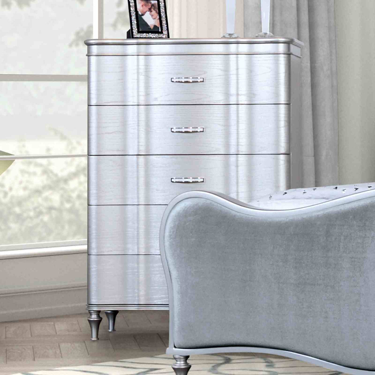 Melodi Parc Silver 5 Pc Queen Bedroom Set from Furniture of America - Luna Furniture