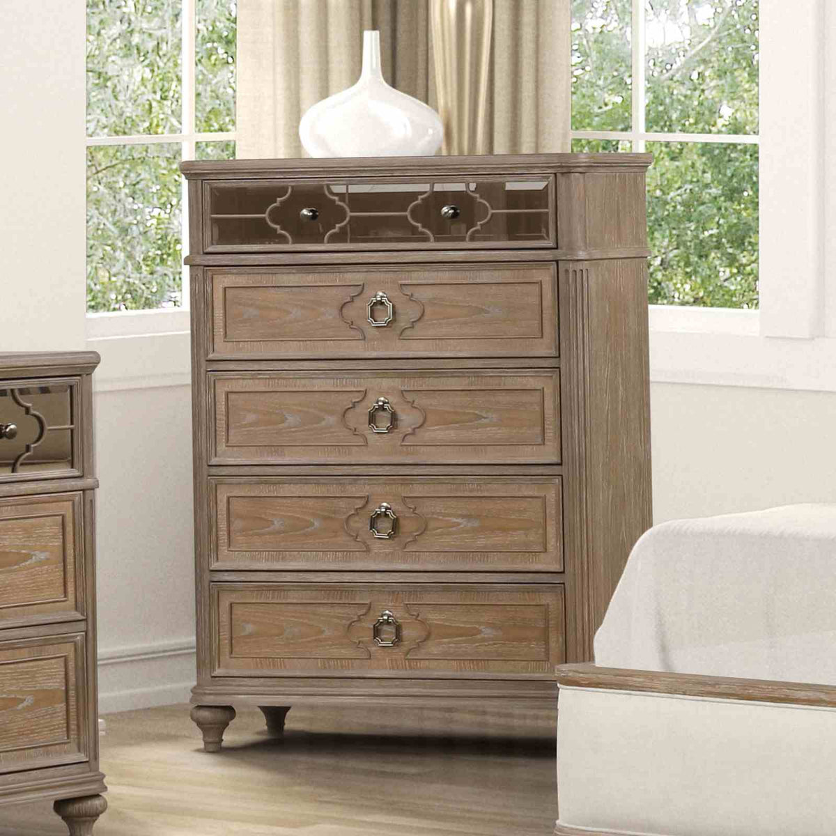 Lyris Rustic Oak 5 Pc Queen Bedroom Set from Furniture of America - Luna Furniture