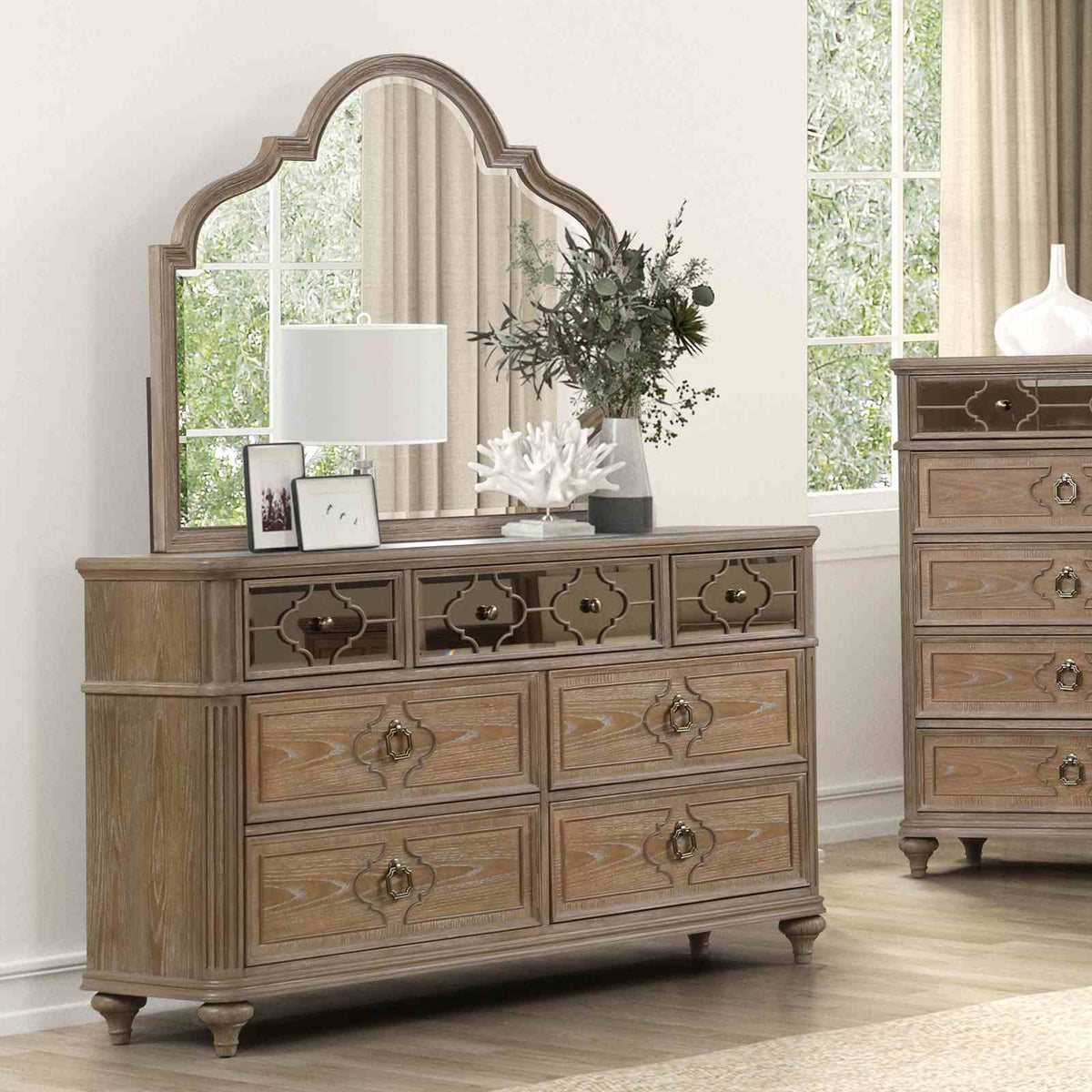 Lyris Rustic Oak 5 Pc Queen Bedroom Set from Furniture of America - Luna Furniture
