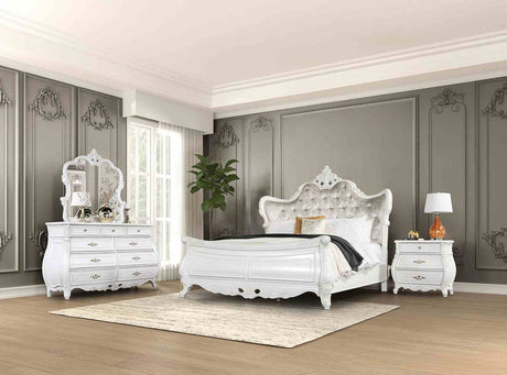 Valentini White/Tan Queen Wing Back Bed from Furniture of America - Luna Furniture