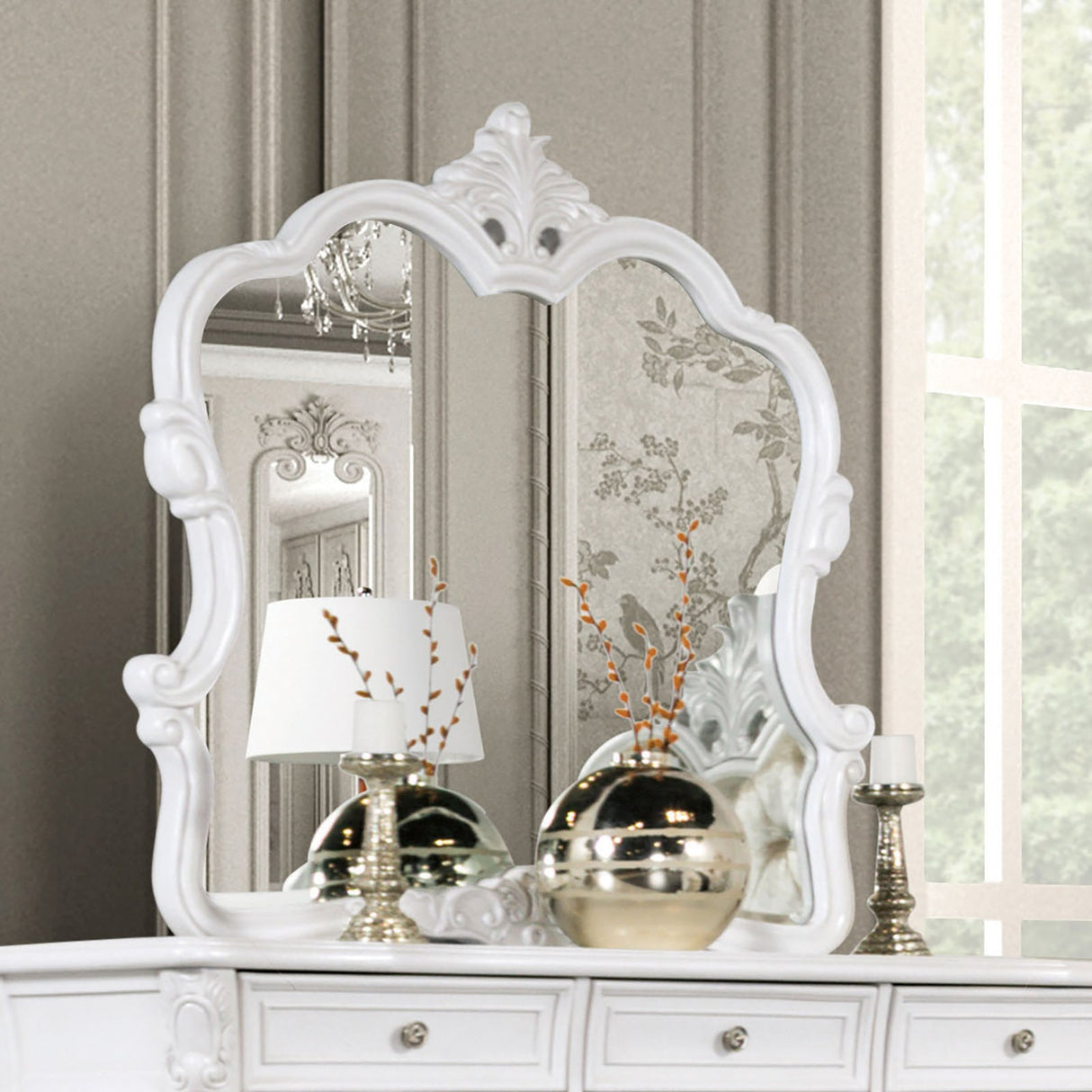 Valentini White Mirror (Mirror Only) from Furniture of America - Luna Furniture