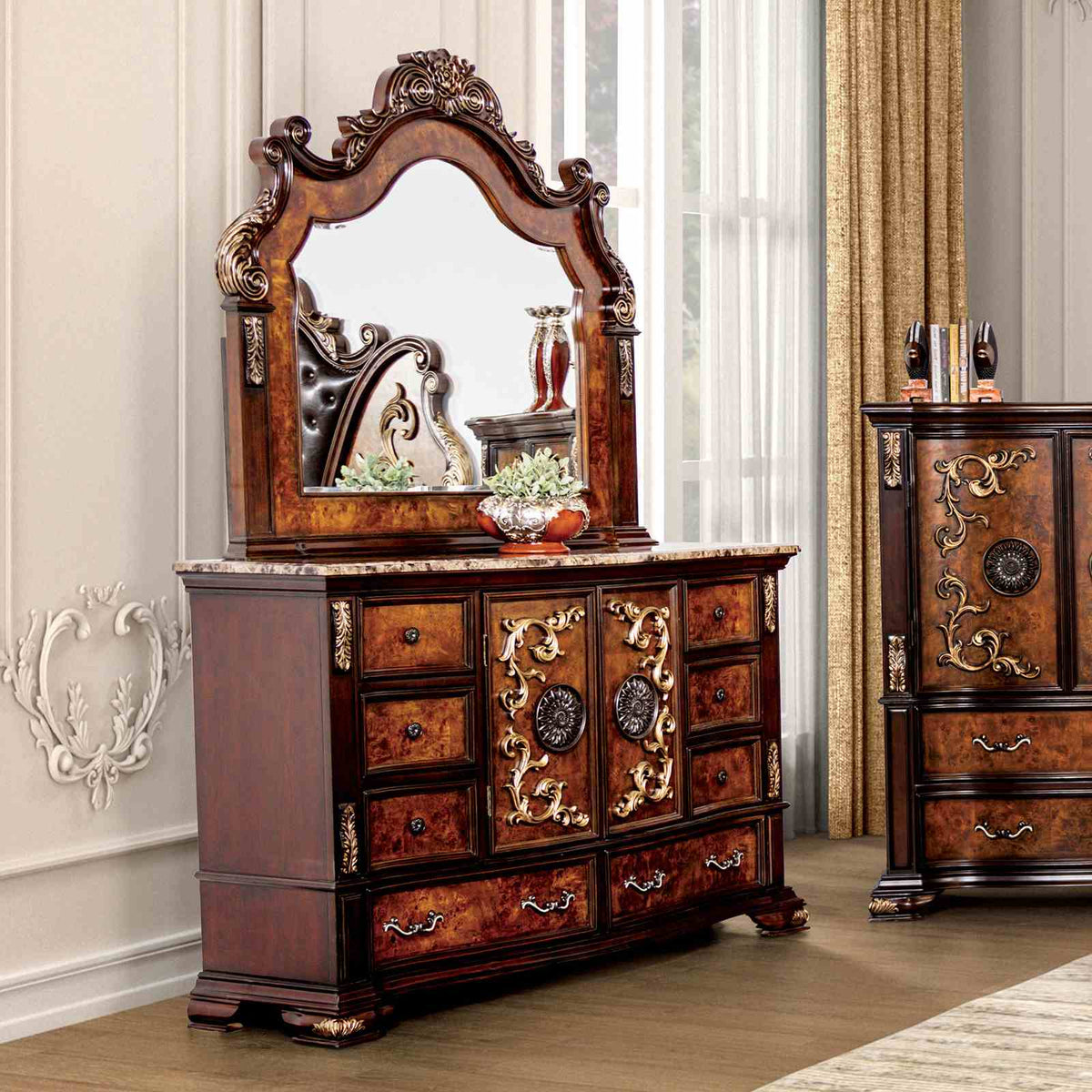 Aquilina Dark Cherry/Oak 5 Pc Queen Bedroom Set from Furniture of America - Luna Furniture