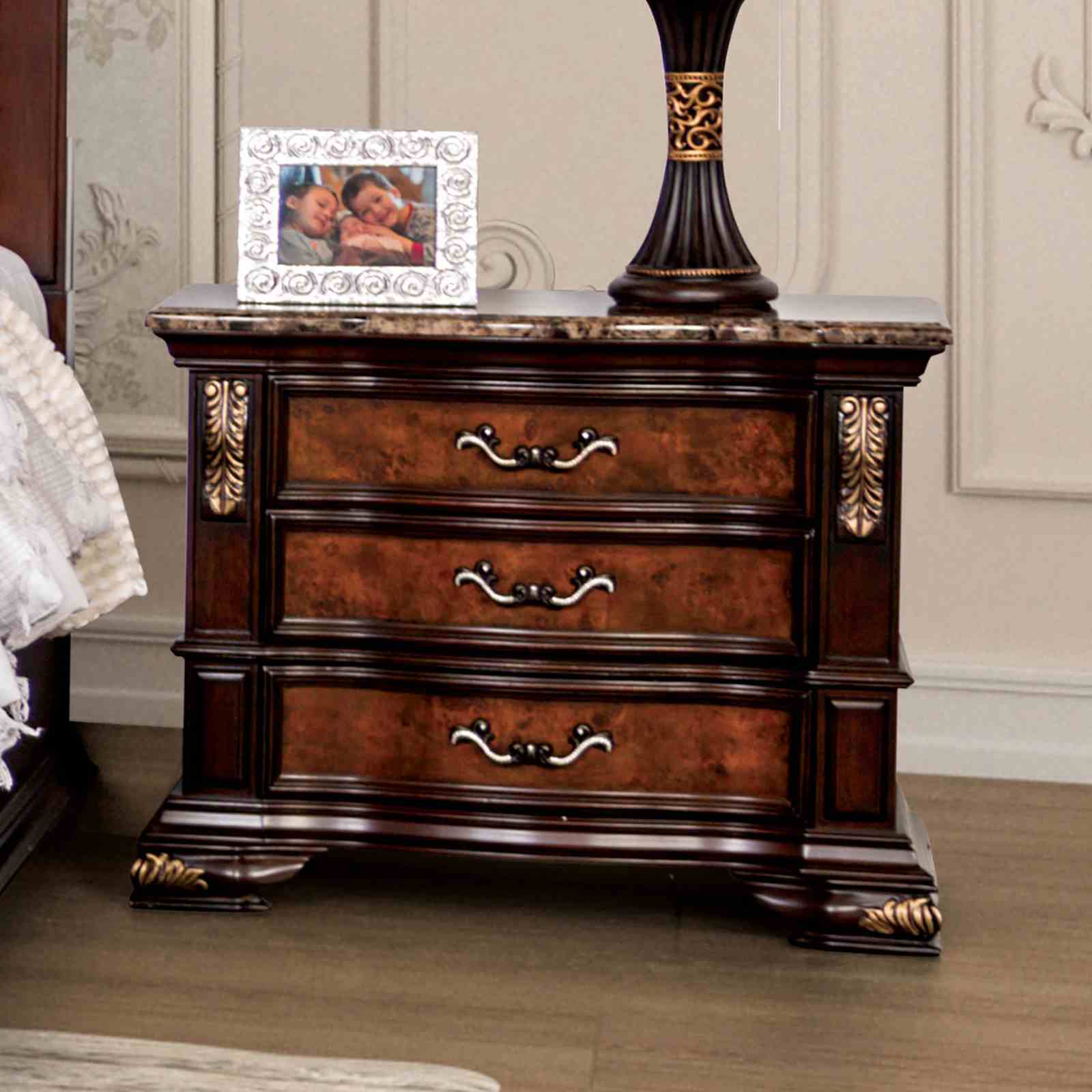 Furniture of America Aquilina Dark Cherry/Oak Night Stand, USB